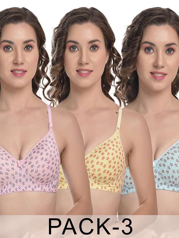 women pack of 3 printed lightly padded t-shirt bra