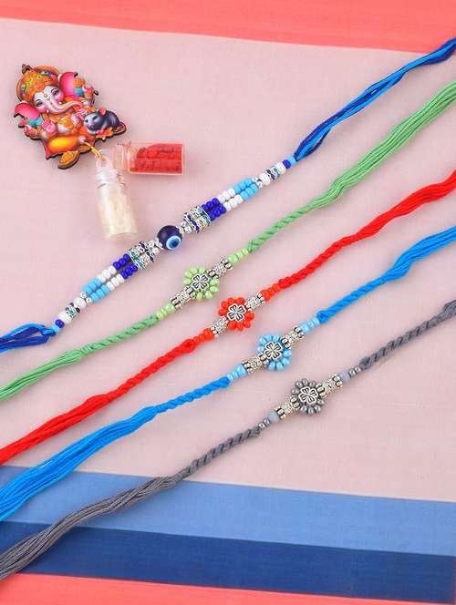 pack of 5 silver plated beaded rakhi set - 21981751 -  Standard Image - 0