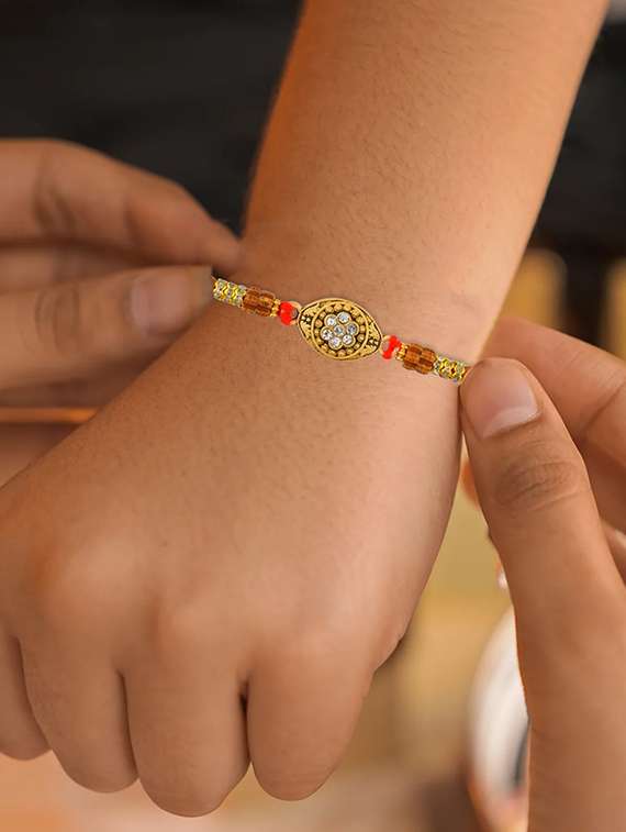 pack of 4 brass plated beaded rakhi set - 21981752 - Standard Image - 3