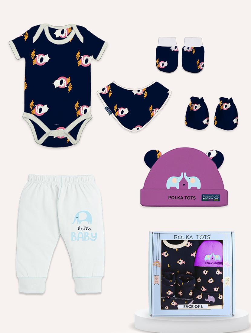 polka tots cotton pack of 6 mini hamper set elephant print 