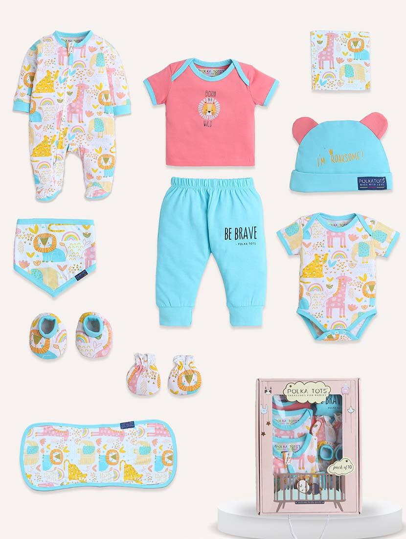 polka tots cotton pack of 10 jumbo hamper set jungle print 