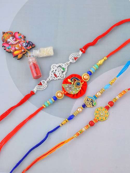 pack of 4 brass plated beaded rakhi set - 21981760 - Standard Image - 0