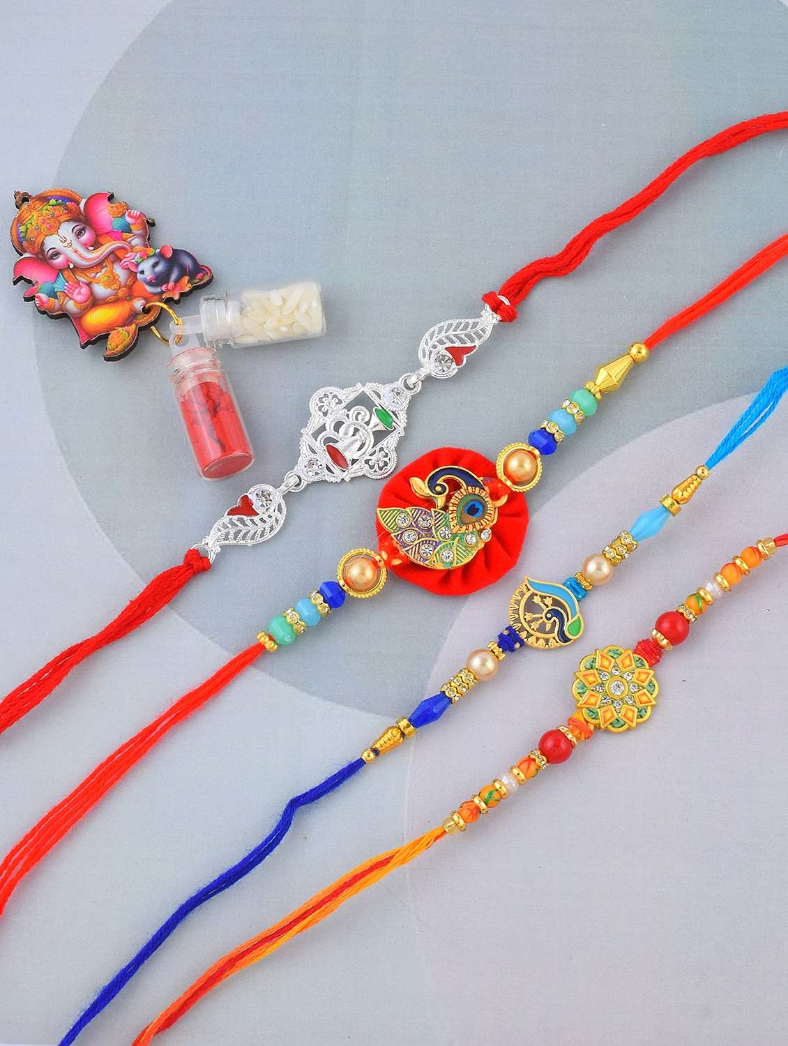pack of 4 brass plated beaded rakhi set - 21981760 - Zoom Image - 0