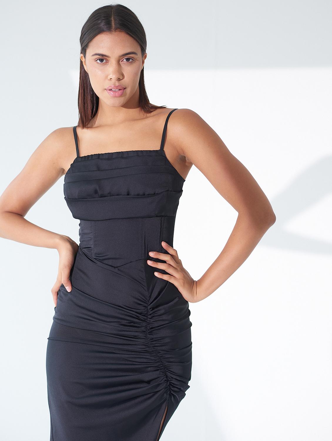 women solid shoulder strap ruched dress - 21981770 - Standard Image - 3