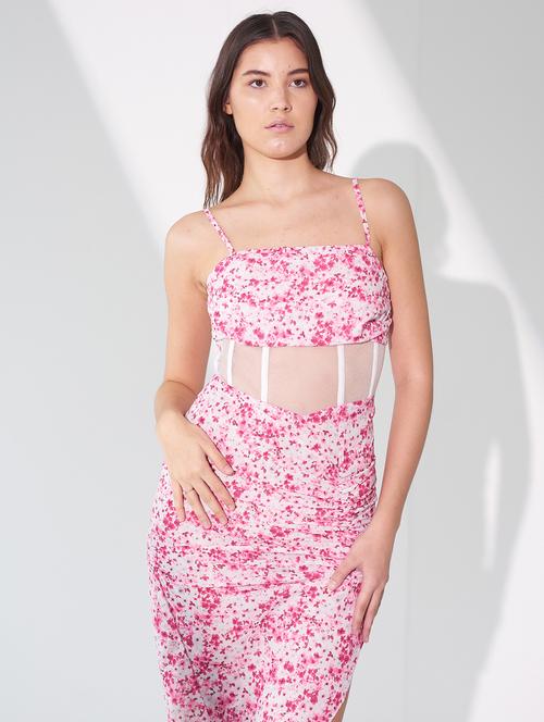 women floral print shoulder strap croset bodycon dress - 21981771 - Standard Image - 0