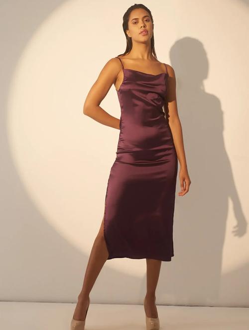women solid shoulder strap cowl neck a-line dress - 21981774 -  Standard Image - 0