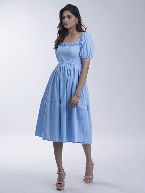 women solid puff sleeve tiered dress - 21981779 - Standard Image - 0
