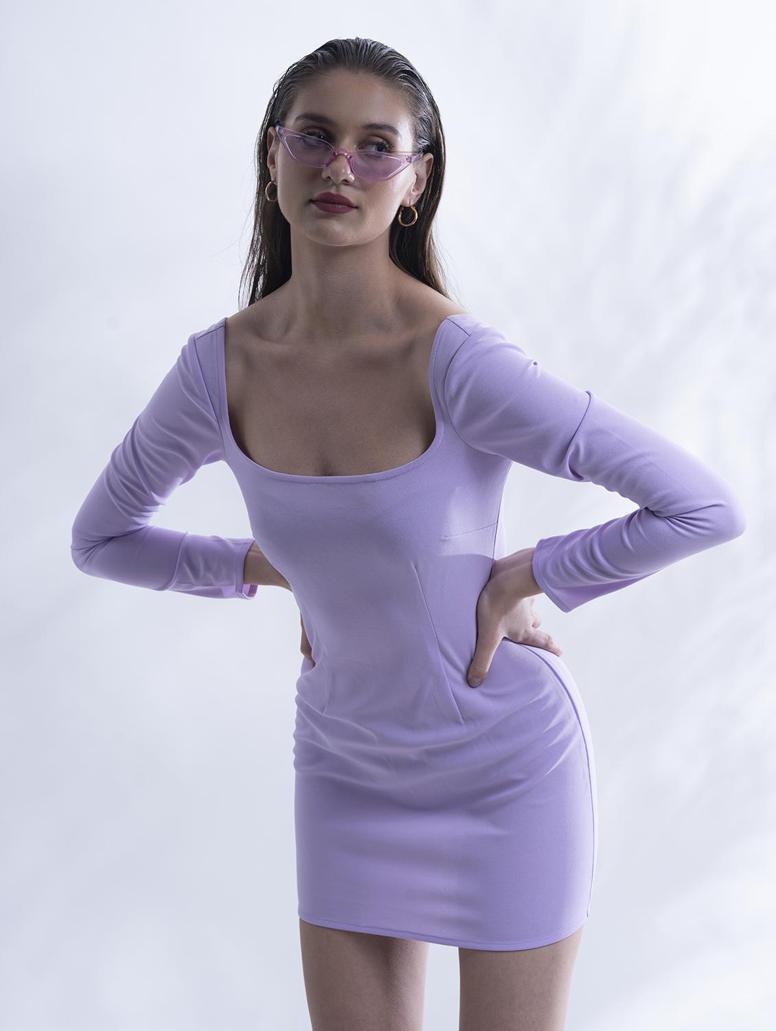 women lavender solid long sleeve bodycon dress - 21981783 - Standard Image - 3