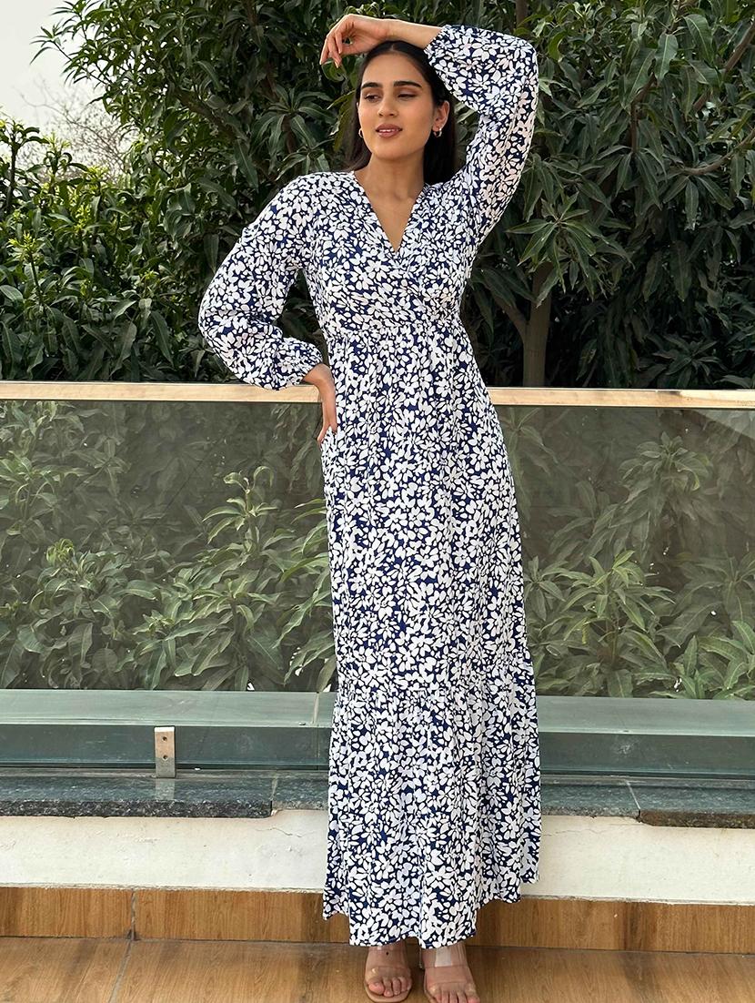 women floral print puff sleeve fit & flare maxi dress - 21981787 - Zoom Image - 0