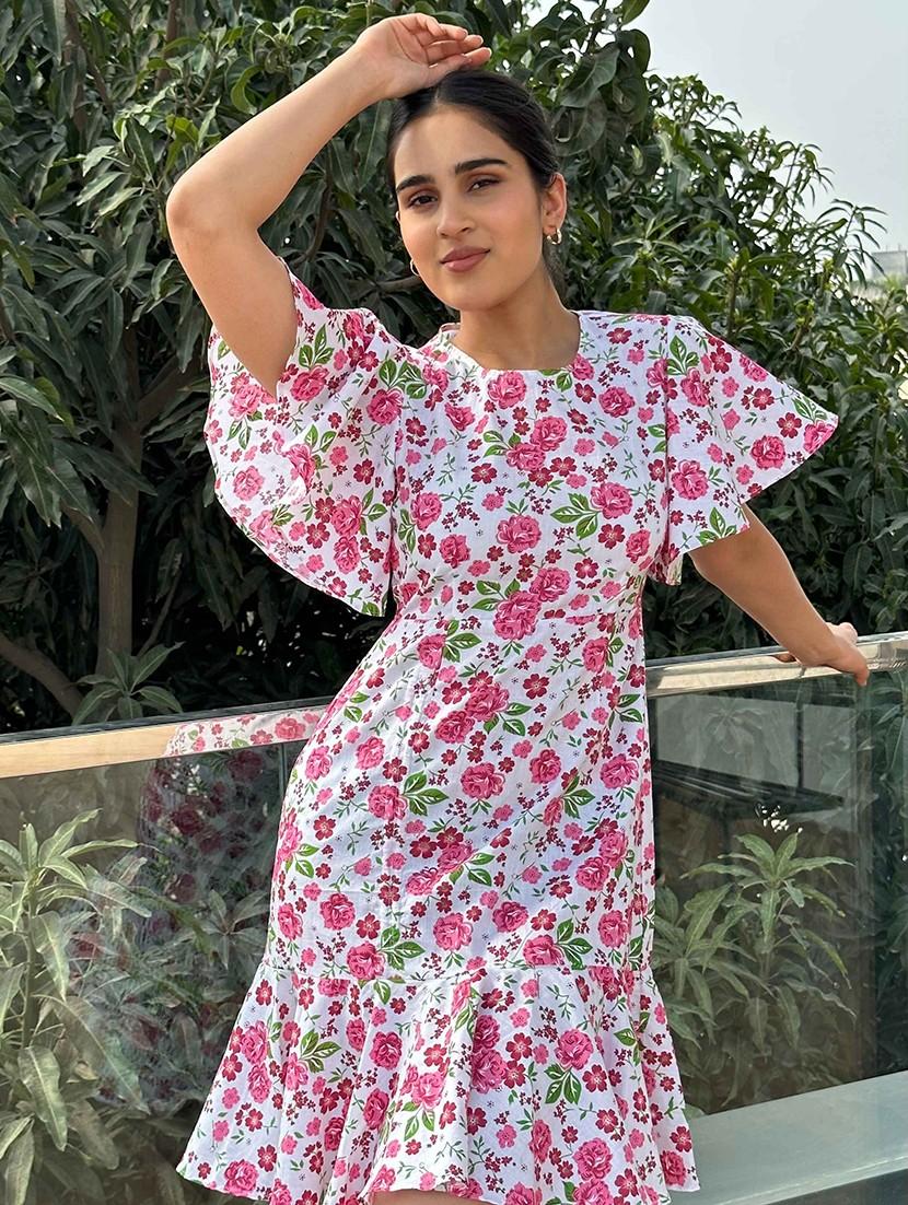 women floral printed flared sleeve tiered dress - 21981788 - Standard Image - 3