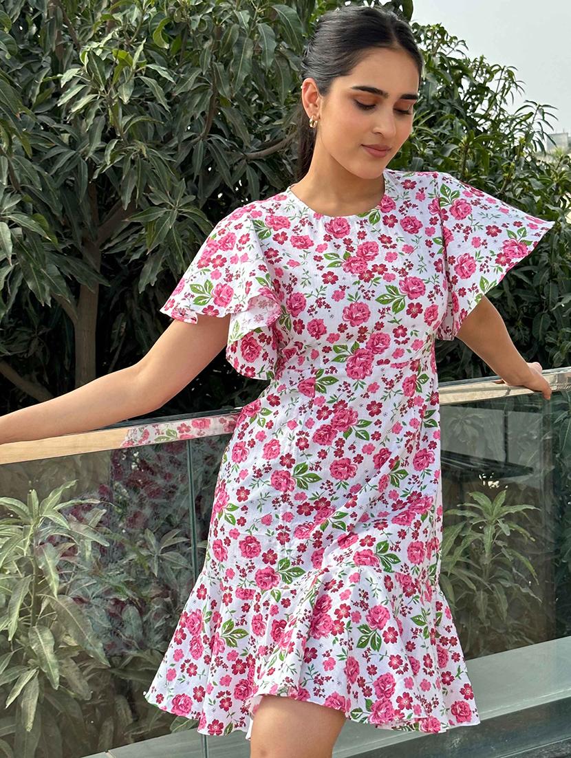 women floral printed flared sleeve tiered dress - 21981788 - Standard Image - 5