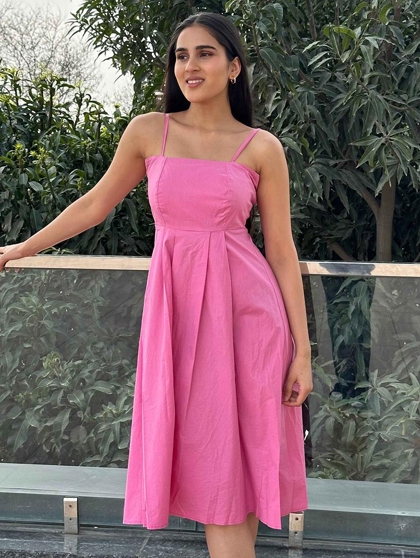 women pink solid shoulder strap fit & flare dress - 21981791 - Standard Image - 3