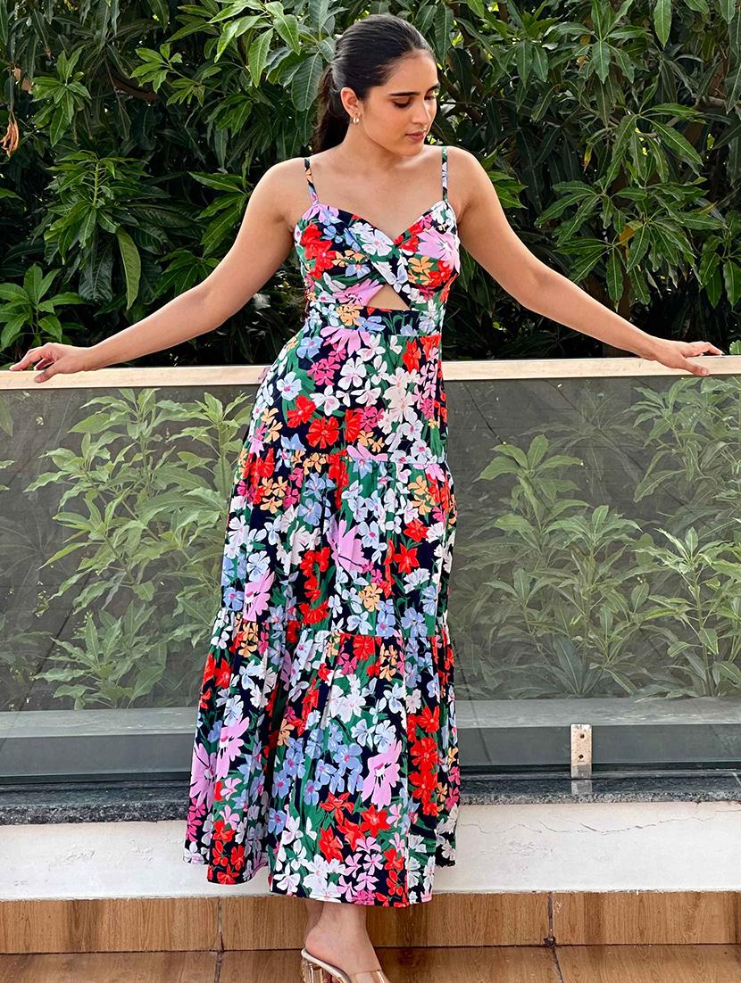 women floral print shoulder strap cou out tiered dress - 21981798 - Standard Image - 3