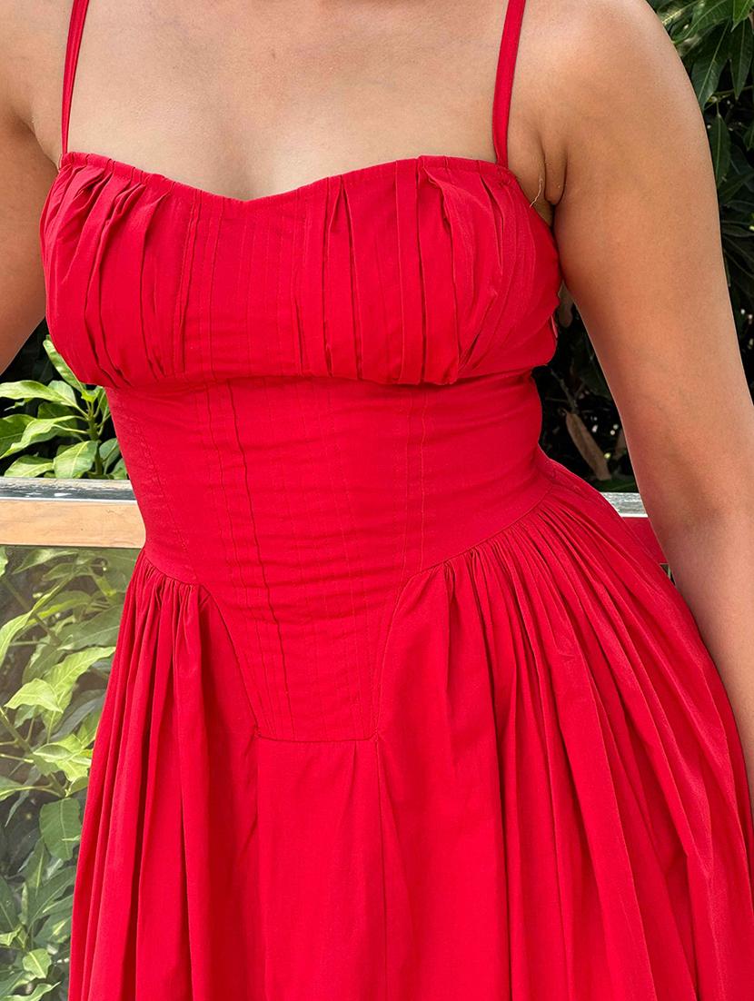 women red solid shoulder strap layered dress - 21981800 - Standard Image - 5