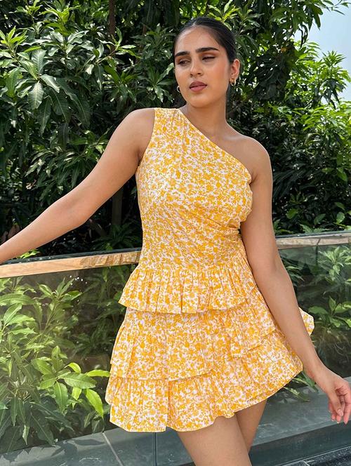 women floral print single shoulder layered dress - 21981801 - Standard Image - 0