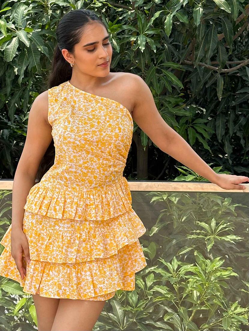 women floral print single shoulder layered dress - 21981801 - Standard Image - 3
