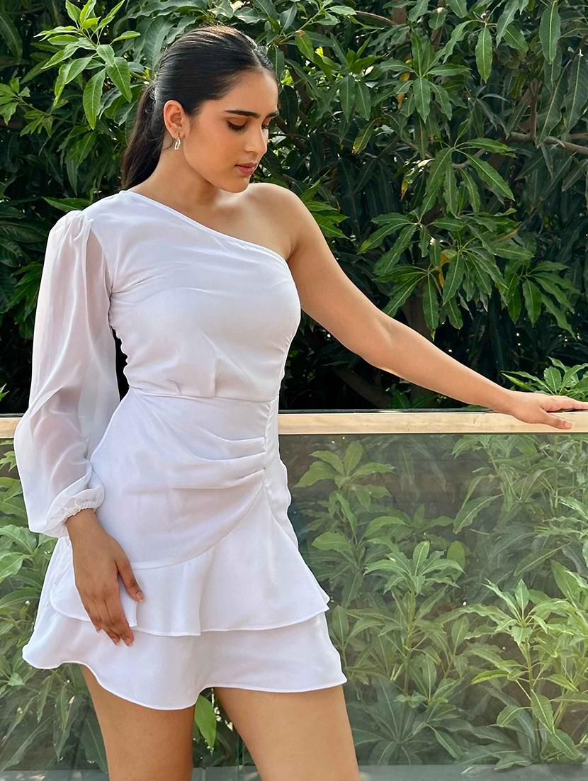 women solid single shoulder layered dress - 21981802 - Standard Image - 3