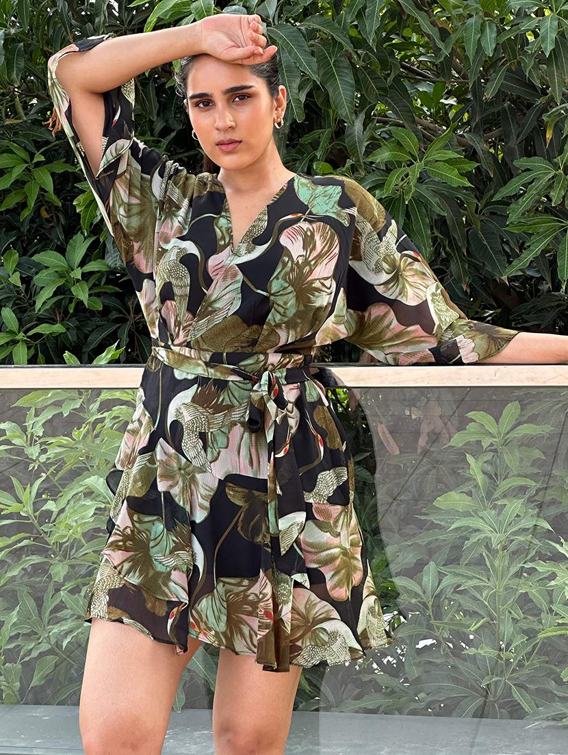 women black floral print fit & flare dress - 21981804 -  Zoom Image - 0