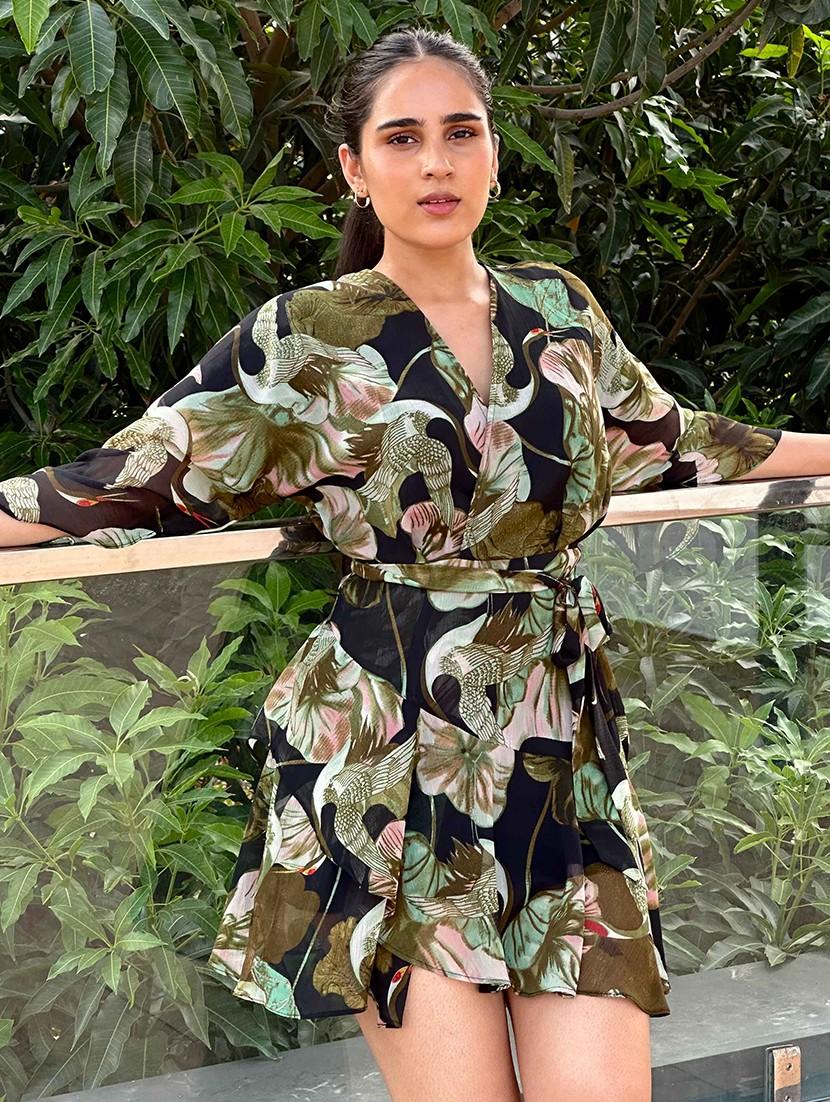 women black floral print fit & flare dress - 21981804 - Standard Image - 3