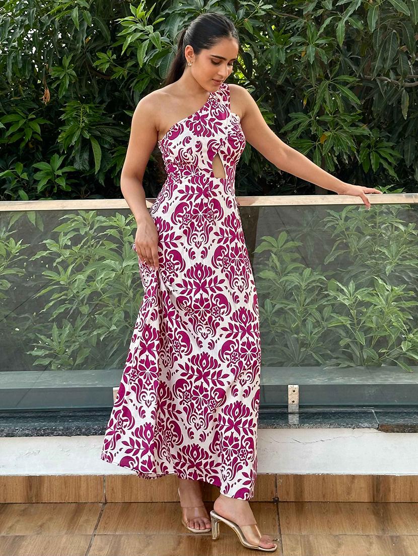 women printed single shoulder a-line maxi dress - 21981807 -  Zoom Image - 0