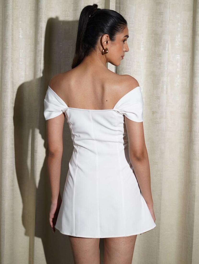 women white solid off shoulder fit & flare dress - 21981818 - Standard Image - 3