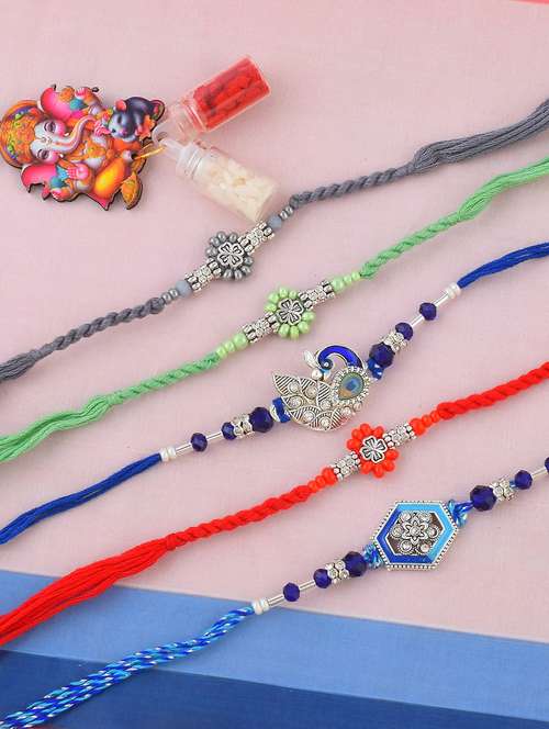 pack of 5 beaded rakhi set with roli and chawal - 21981834 - Standard Image - 0