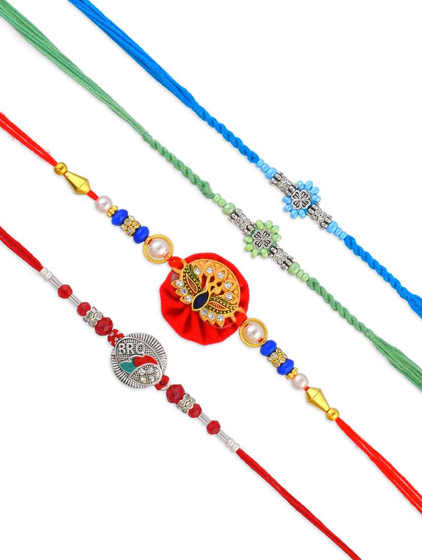 pack of 4 beaded rakhi set with roli and chawal - 21981836 - Standard Image - 3