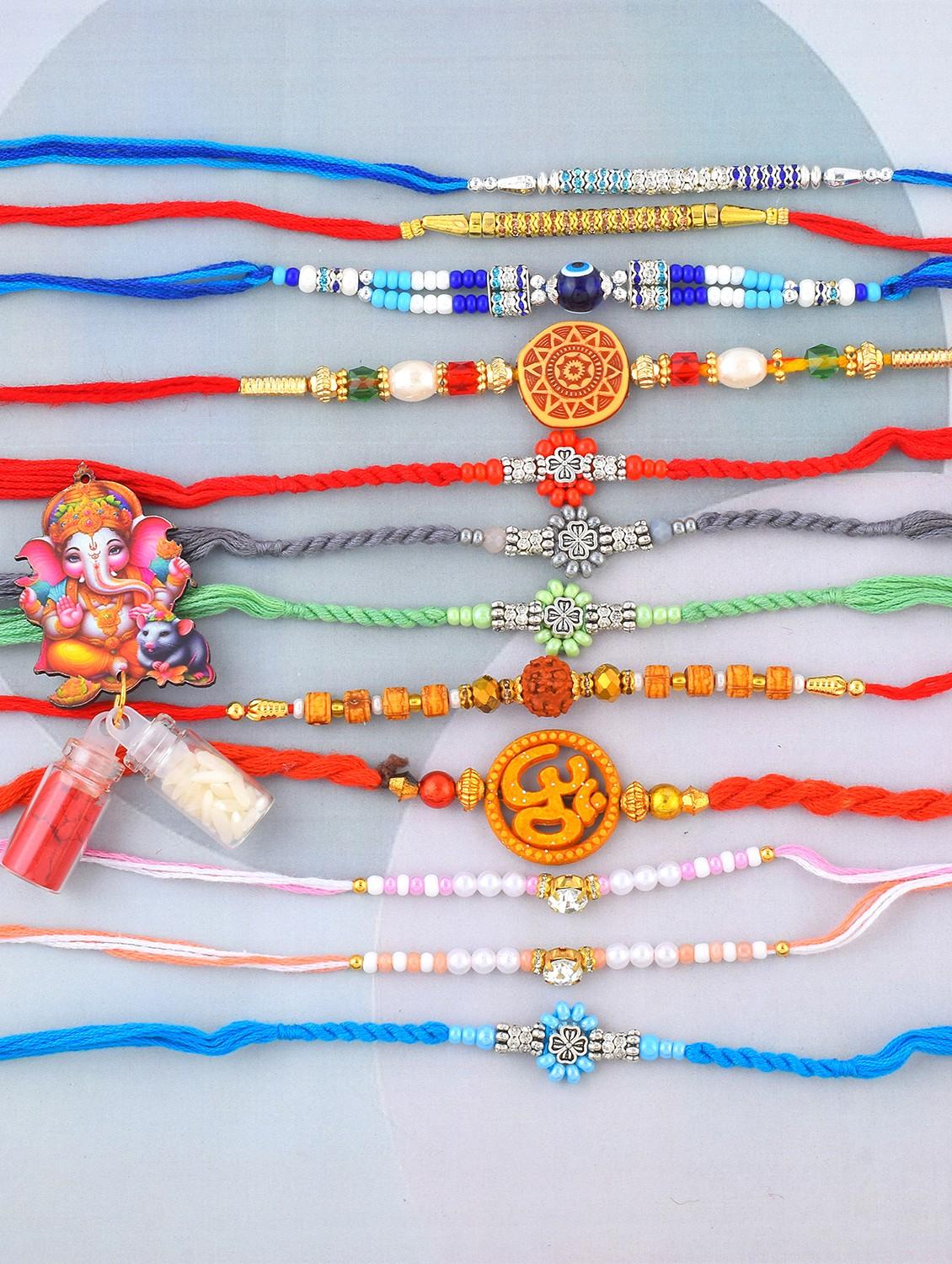 pack of 12 beaded rakhi set with roli and chawal - 21981837 - Zoom Image - 0