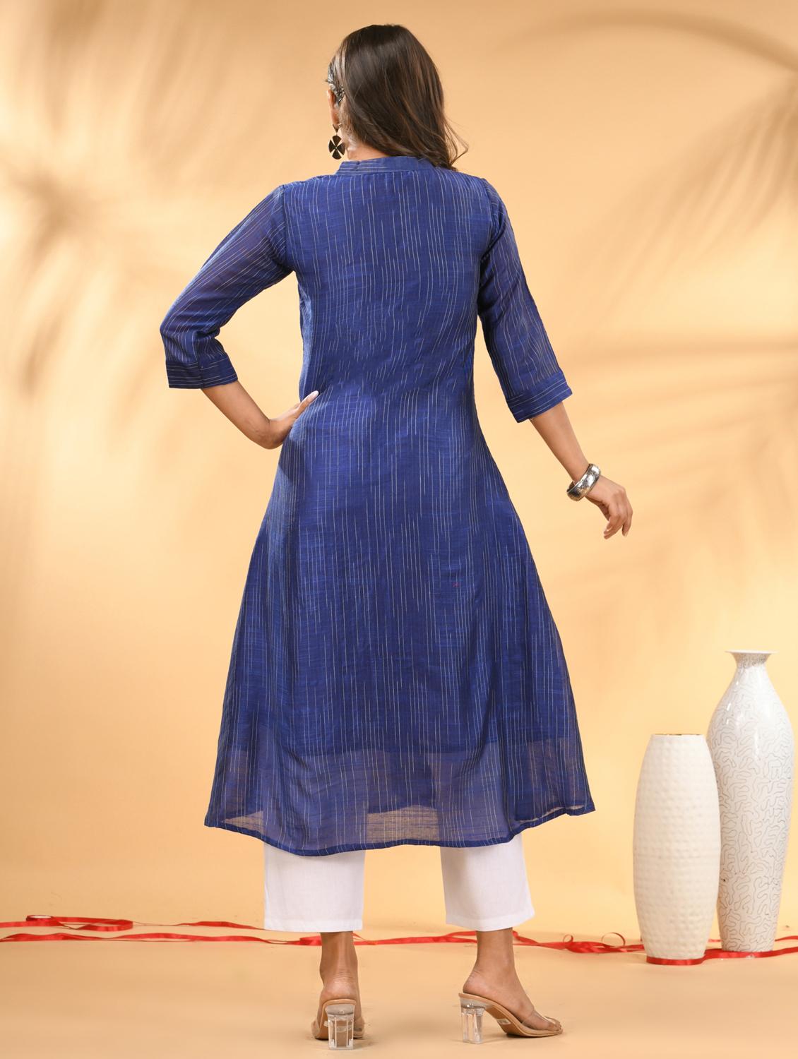 women self design three quarter sleeve a-line kurta - 21981840 - Standard Image - 5