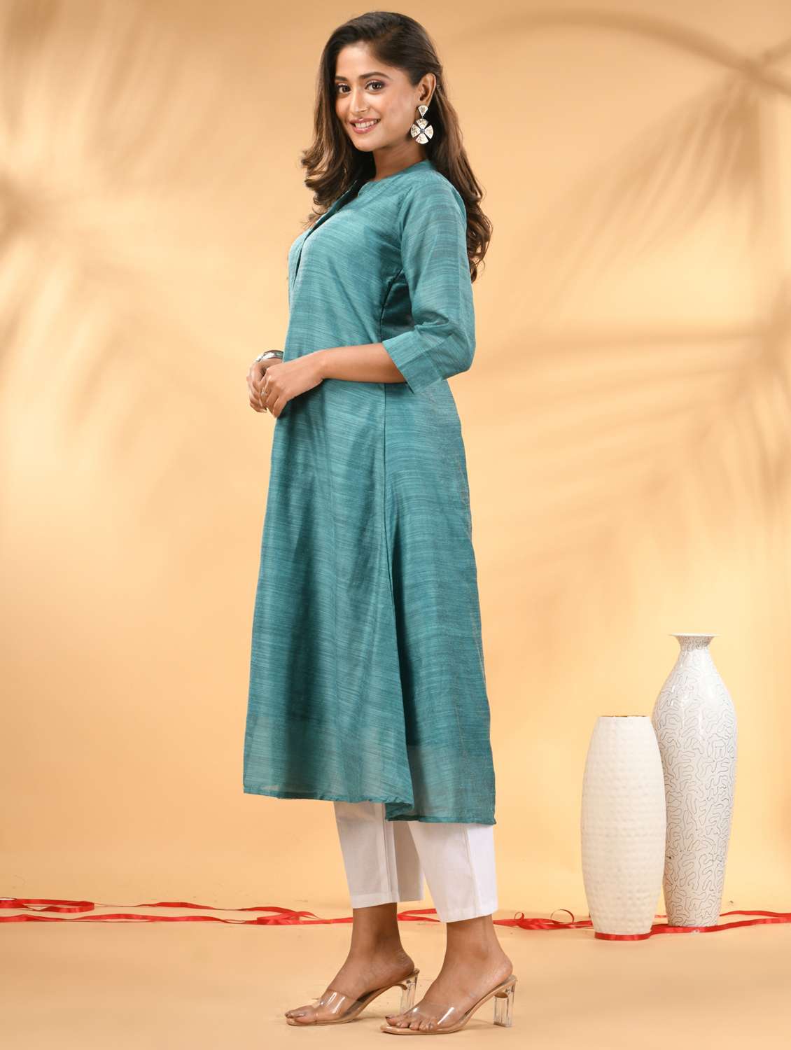 women self design three quarter sleeve a-line kurta - 21981842 -  Standard Image - 3