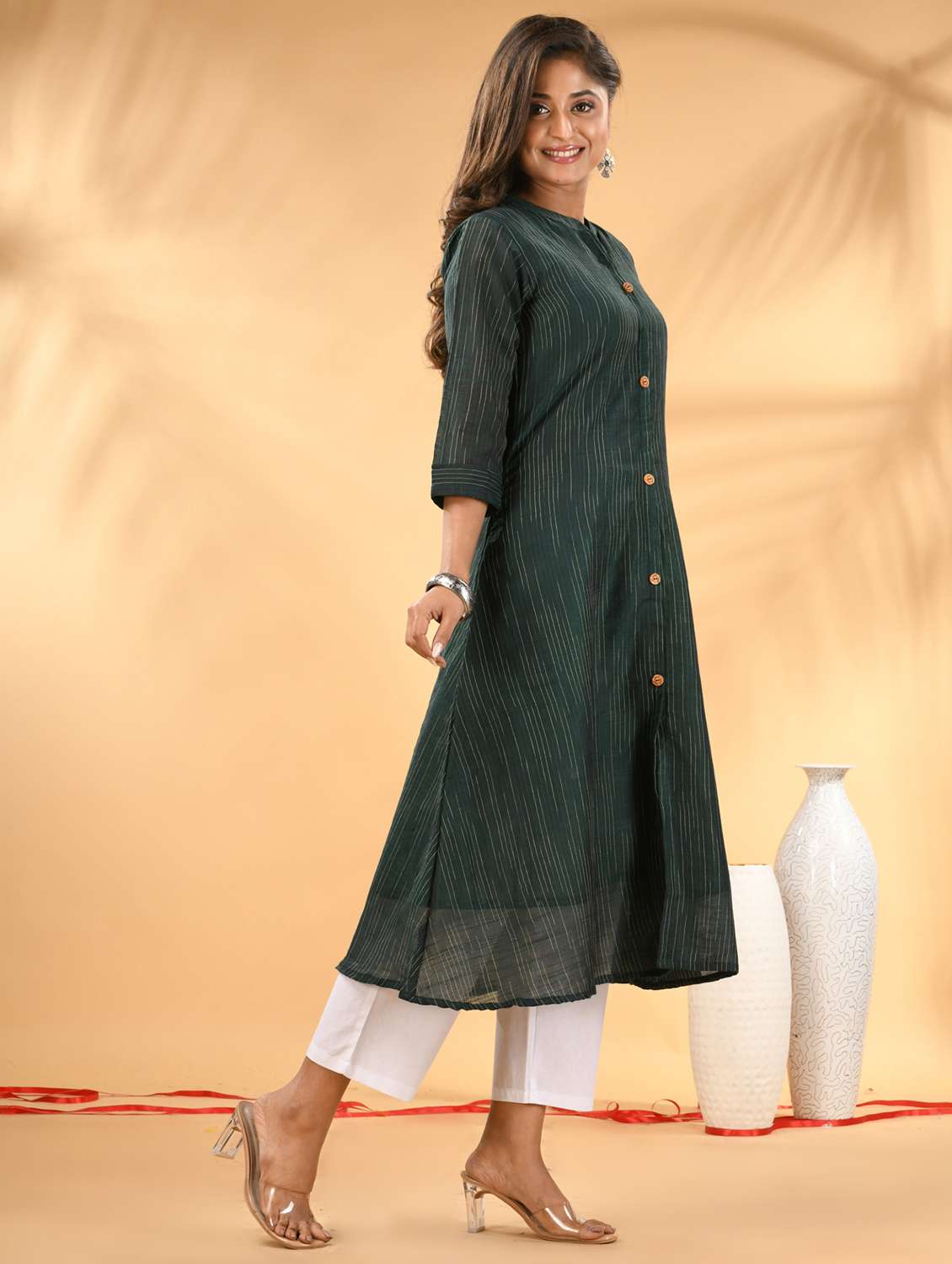 women self design three quarter sleeve a-line kurta - 21981843 - Standard Image - 3