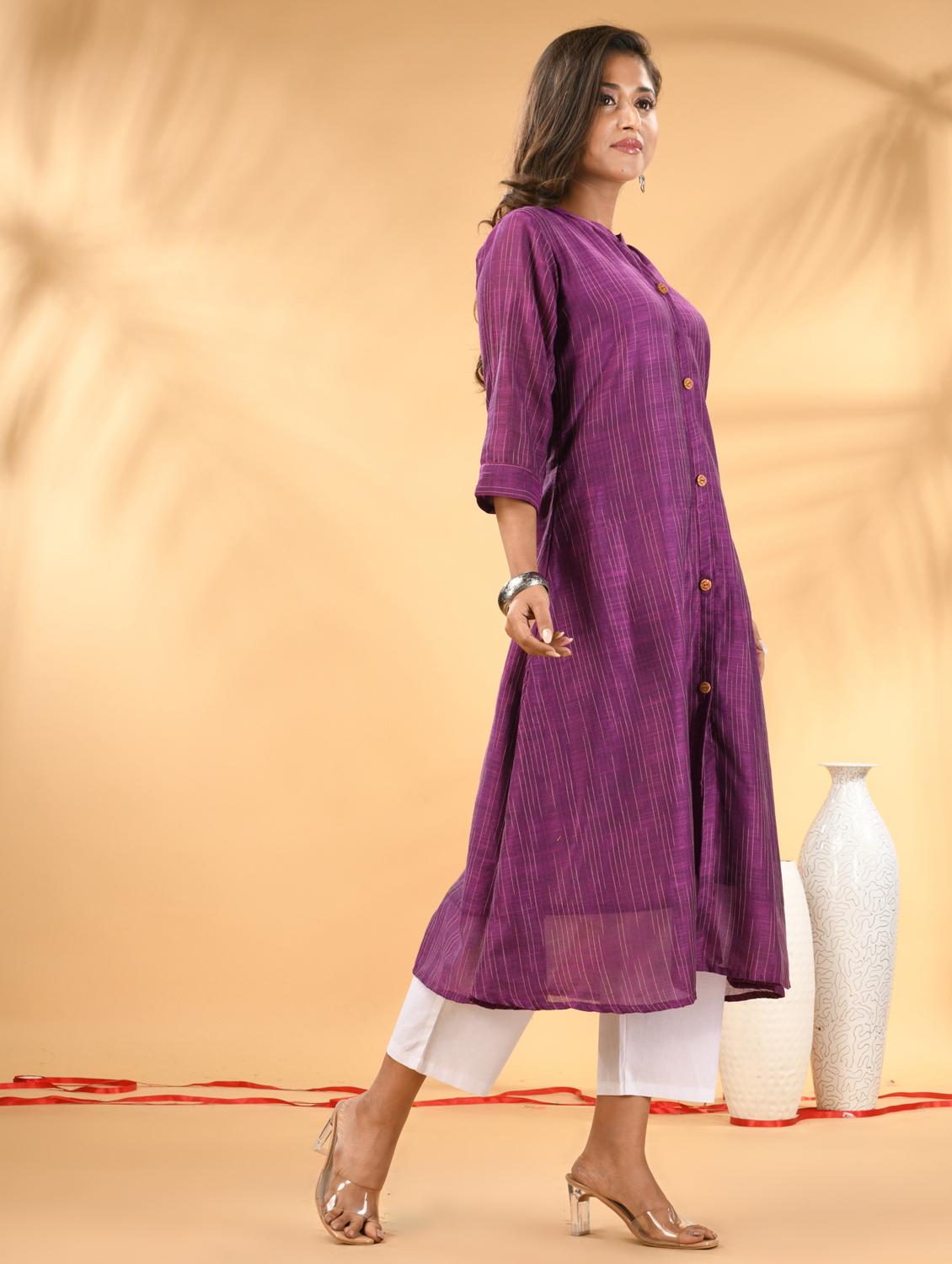 women self design three quarter sleeve a-line kurta - 21981844 - Standard Image - 3