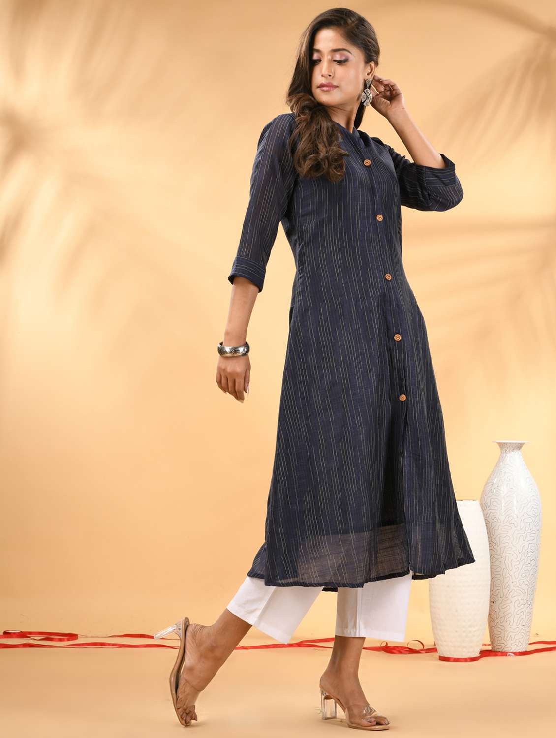 women self design three quarter sleeve a-line kurta - 21981845 -  Standard Image - 3