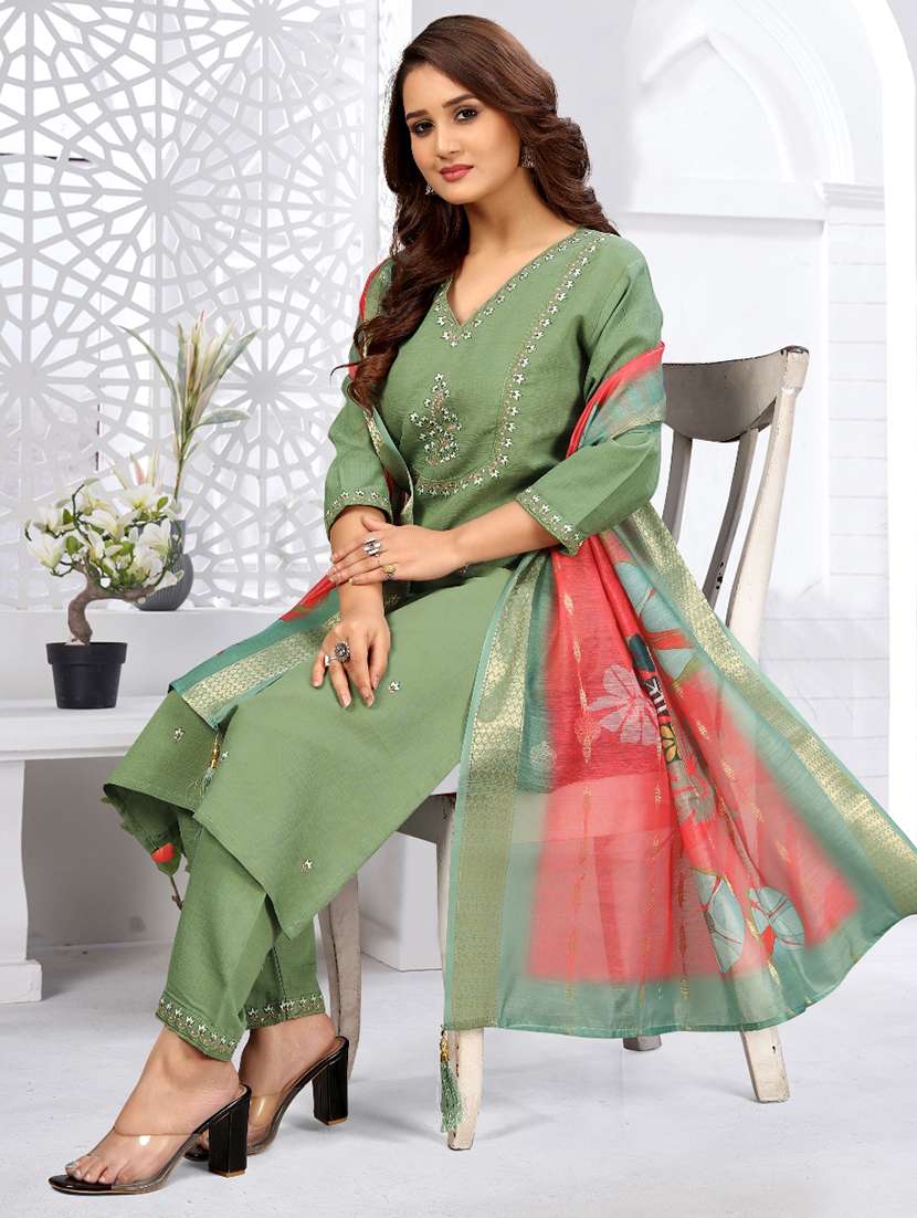 women three quarter sleeve kurta pant with dupatta set - 21981852 -  Zoom Image - 0