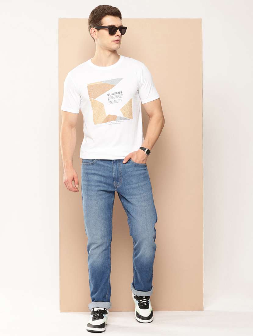 men front print round neck regular fit t-shirt - 21981920 - Standard Image - 3