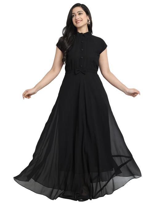 women solid mandarin neck fit & flare maxi dress - 21981940 -  Standard Image - 0