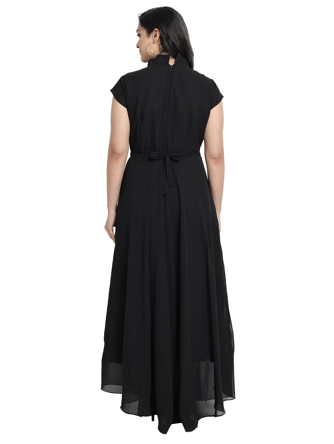women solid mandarin neck fit & flare maxi dress - 21981940 - Standard Image - 3