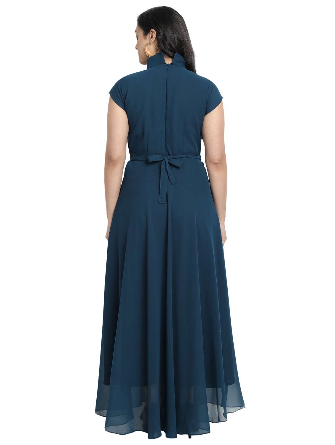 women solid mandarin neck fit & flare maxi dress - 21981941 -  Standard Image - 3