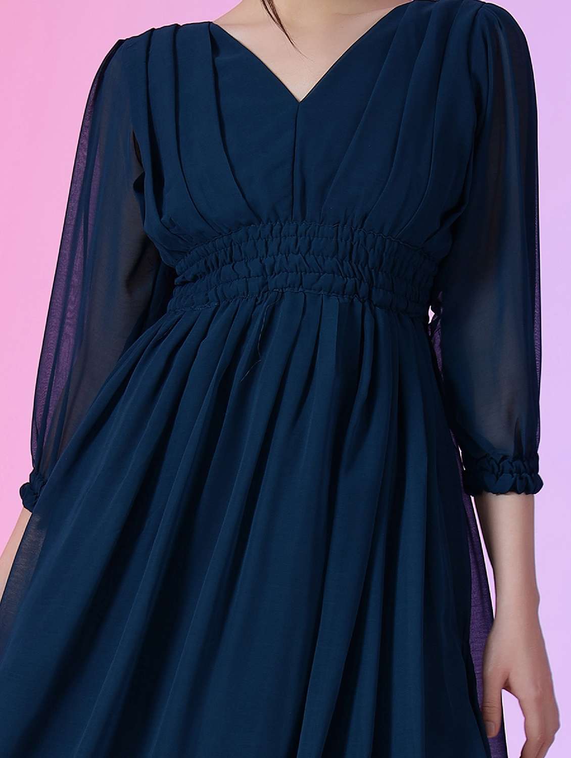 women solid puff sleeve fit & flare maxi dress - 21982006 -  Standard Image - 3