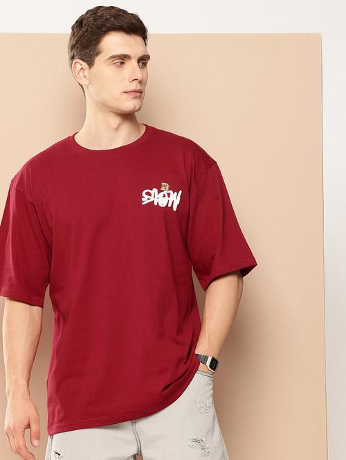 men front & back print round neck oversized t-shirt - 21982017 - Standard Image - 0