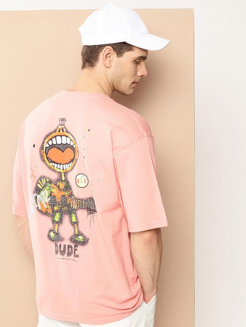 men front & back print round neck oversized t-shirt - 21982021 - Standard Image - 0
