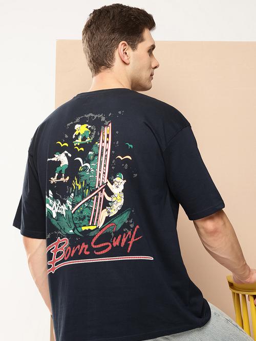 men front & back print round neck oversized t-shirt - 21982022 - Standard Image - 0