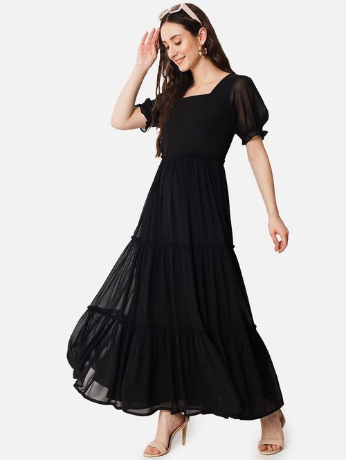 women solid puff sleeve tiered maxi dress - 21982024 -  Standard Image - 0