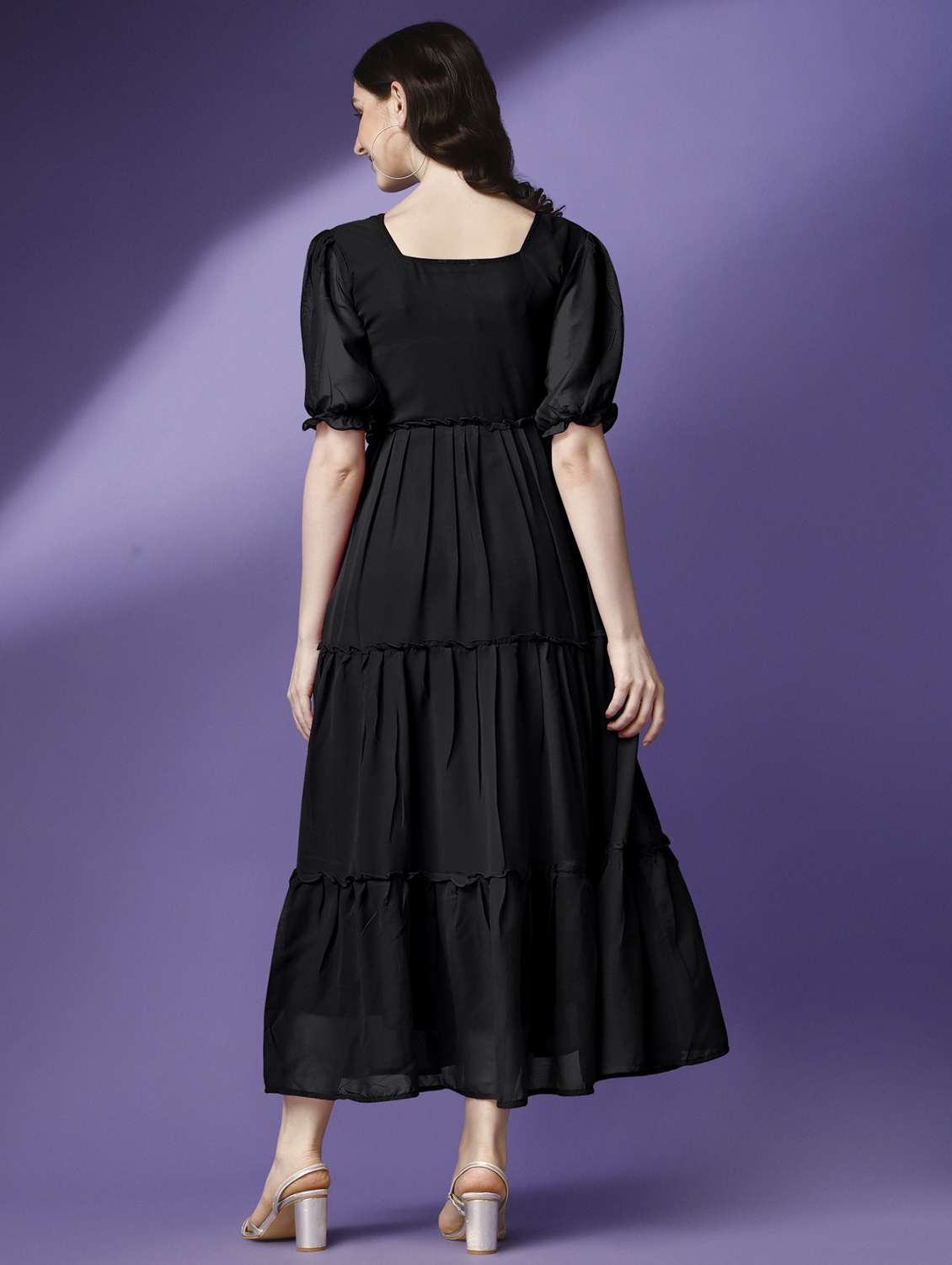 women solid puff sleeve tiered maxi dress - 21982033 -  Standard Image - 3