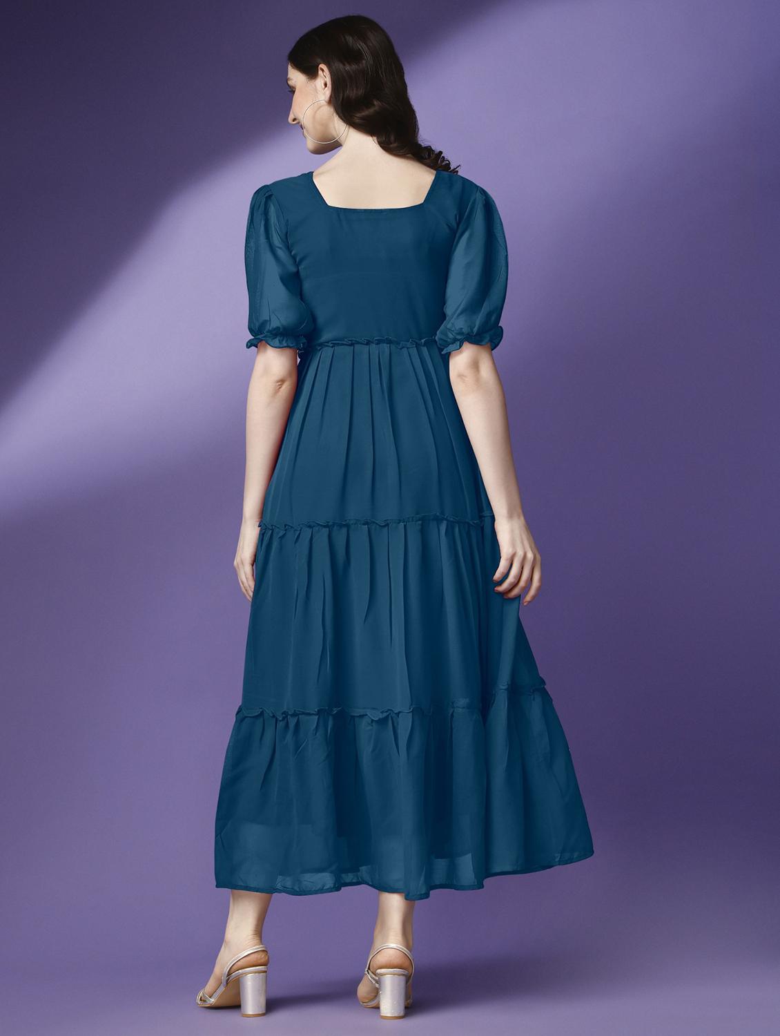 women solid puff sleeve tiered maxi dress - 21982034 - Standard Image - 3