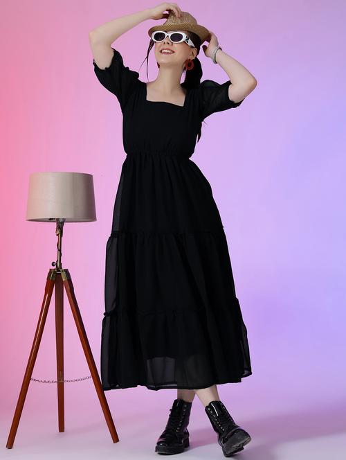 women solid puff sleeve tiered maxi dress - 21982045 -  Standard Image - 0