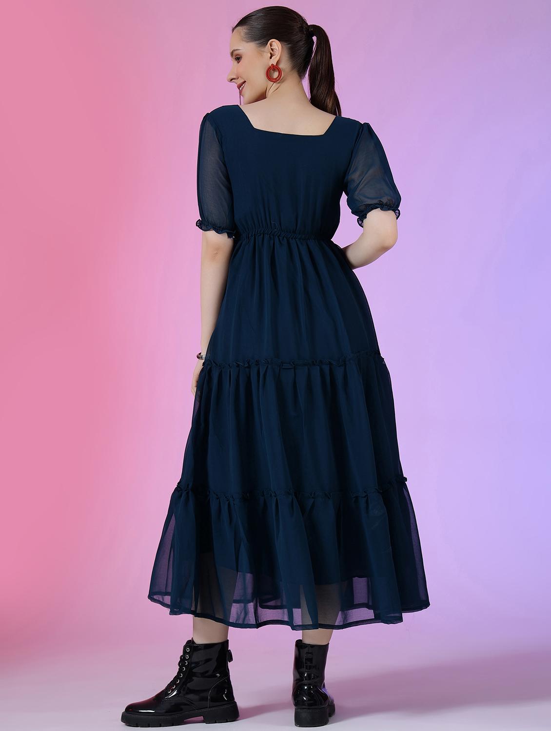 women solid puff sleeve tiered maxi dress - 21982046 -  Standard Image - 3
