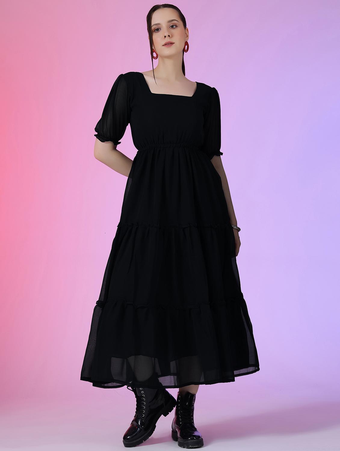 women solid puff sleeve tiered maxi dress - 21982057 -  Zoom Image - 0