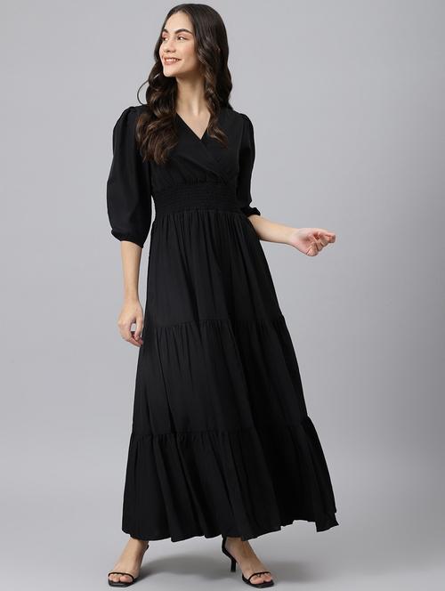 women solid puff sleeve tiered maxi dress - 21982063 - Standard Image - 0