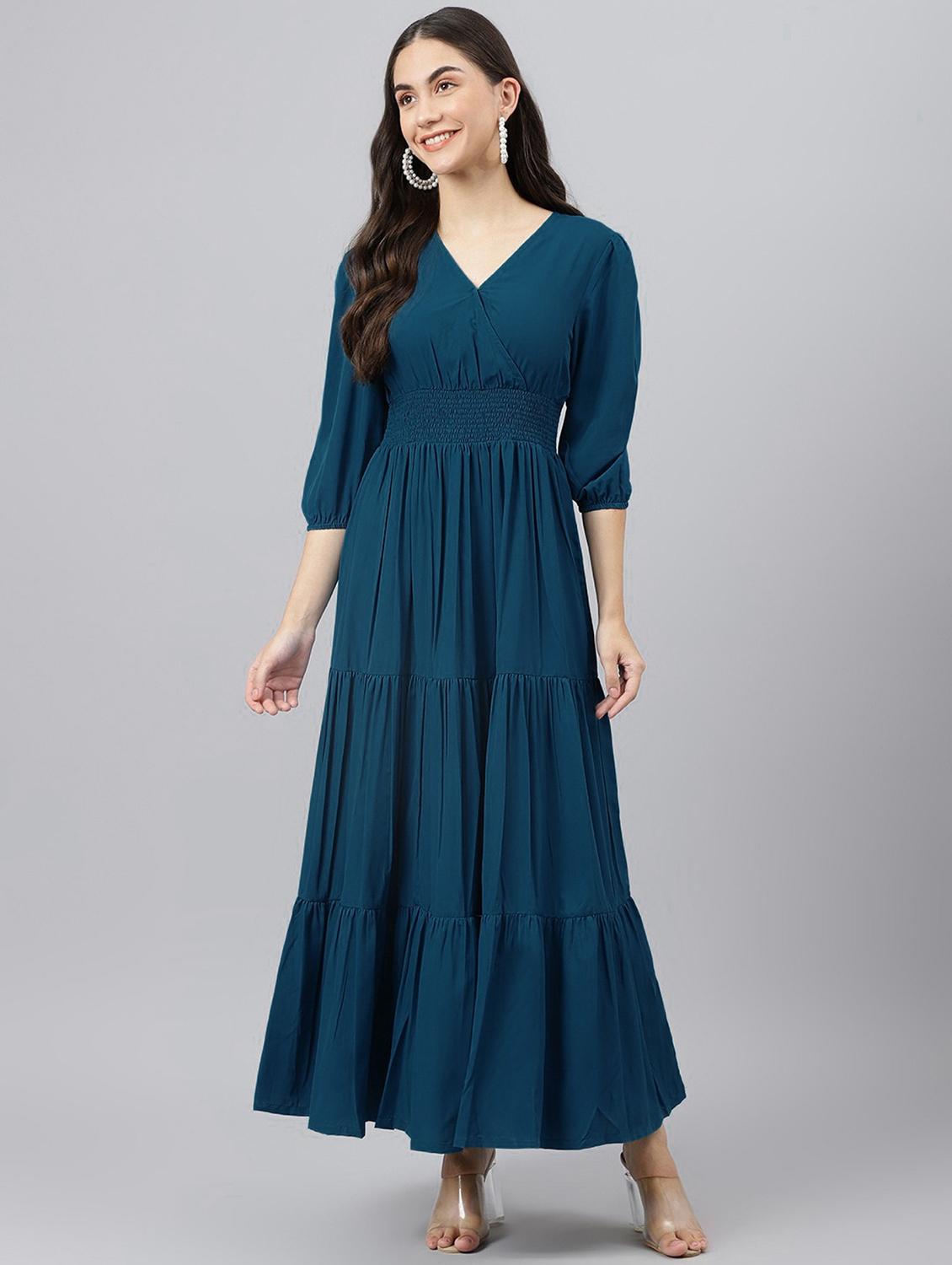 women solid puff sleeve tiered maxi dress - 21982064 - Zoom Image - 0